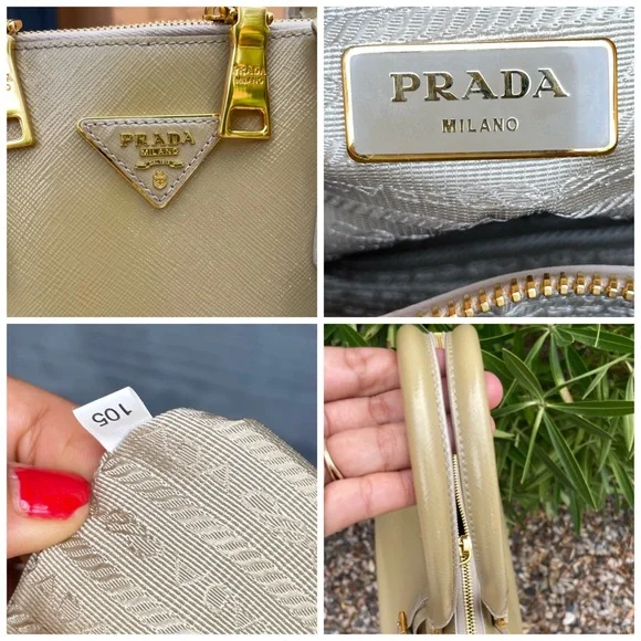 Auth PRADA Beige Saffiano Patent Leather Large Promenade Satchel - Picture 16 of 17